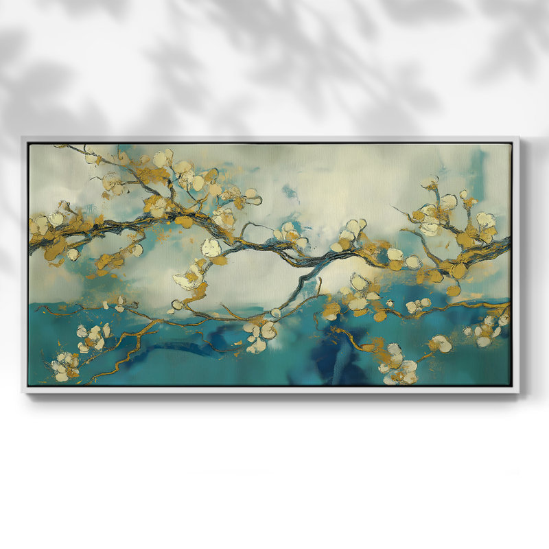 Botanical Series-CCCCLXVII - Toile tendue avec châssis encadré - Prêt à être accroché, H 25 po x l 49 po, Blanc