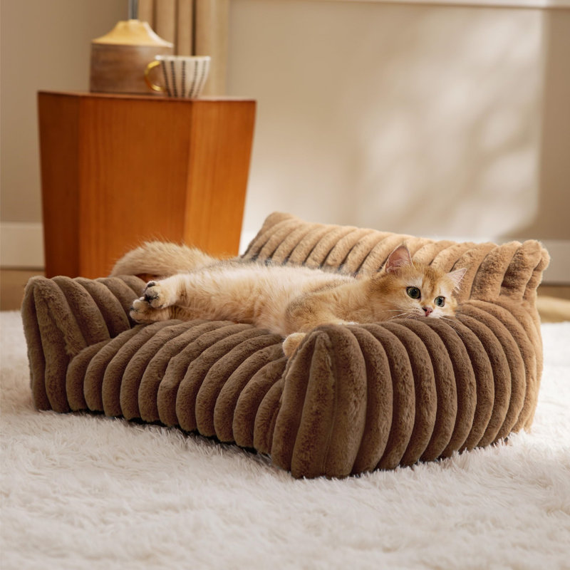 Lit pour animal de compagnie en tissu doux et moelleux - Lit douillet pour chats et petits chiens, Café