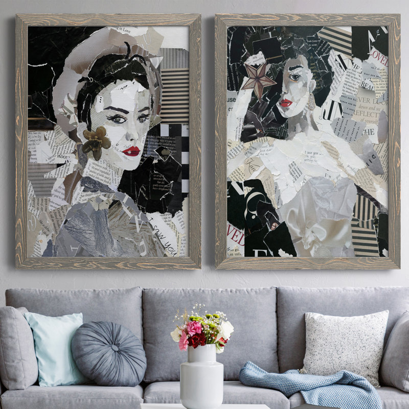 Runway Pause - Ensemble de 2 peintures sur toile encadrées, H 31 po x l 44 po x P 1 po, Toile avec cadre gris