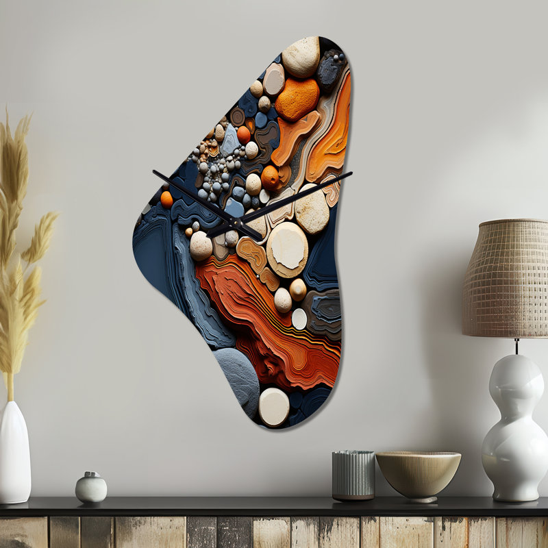 Desert Tapestry Collage III - Boomerang Shape Large Teal Wall Clock Sculpture, Large