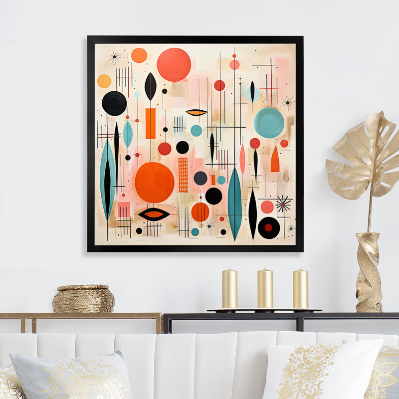 Rose et bleu Mid Century Whimsical Wonders IV - impression, Cadre photo noir, H 16 po x l 16 po x P 1 po