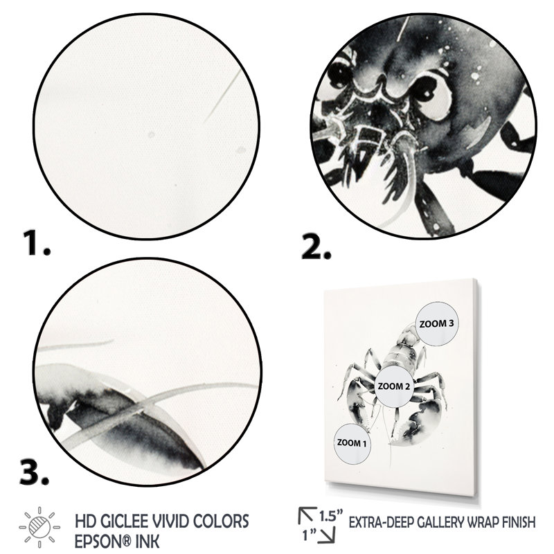 «Bionca Asian Art Crayfish Sumi», reproduction sur toile, H 32 po x l 16 po x P 1 po, Encadrement doré