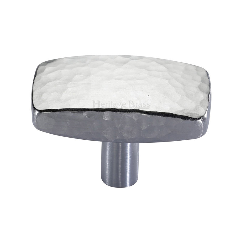 Heritage Brass Cabinet Knob Rectangular Hammered Design, 4.1cm L x 2.2cm W x 2.8cm D, Satin Chrome