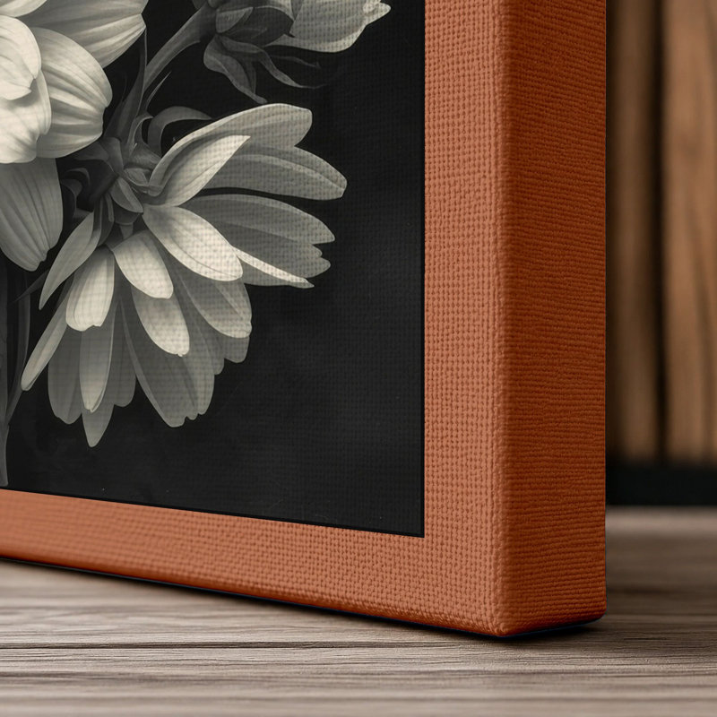 Gerbera Study in White Botanical - Wrapped Canvas, 24x16 - 61.0 x 40.6 cm, Terracotta Border
