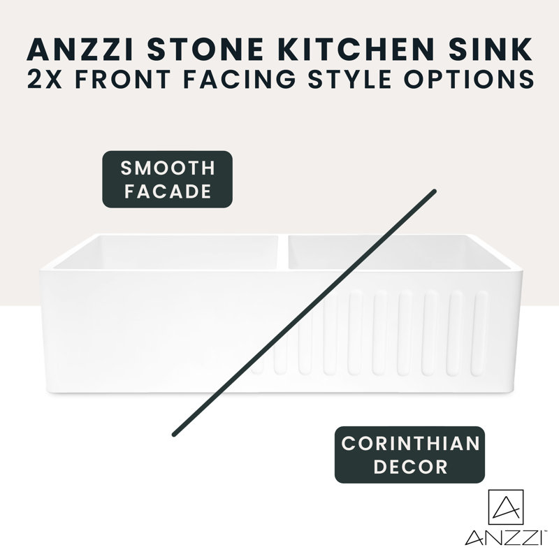 White Solid Surface Double Bowl Farmhouse Kitchen Sink