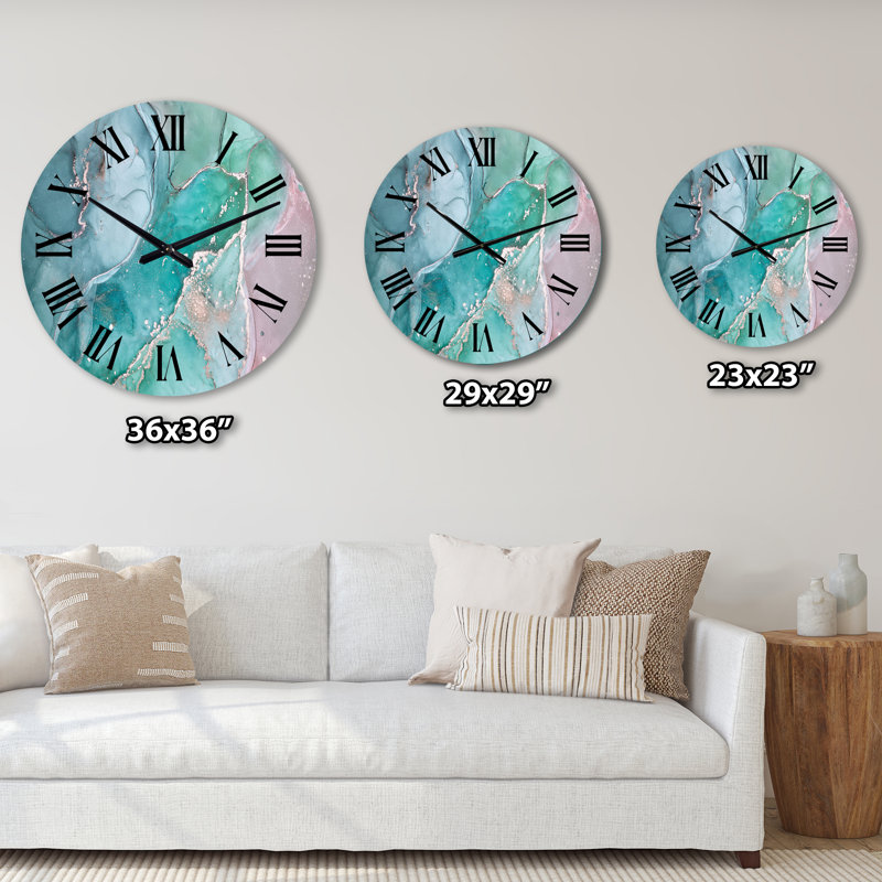 Marbre turquoise abstrait - horloge murale moderne, Moyen