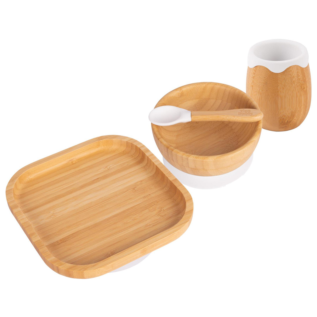 Tiny Dining - Square Bamboo Suction Baby Feeding Set - 4pc