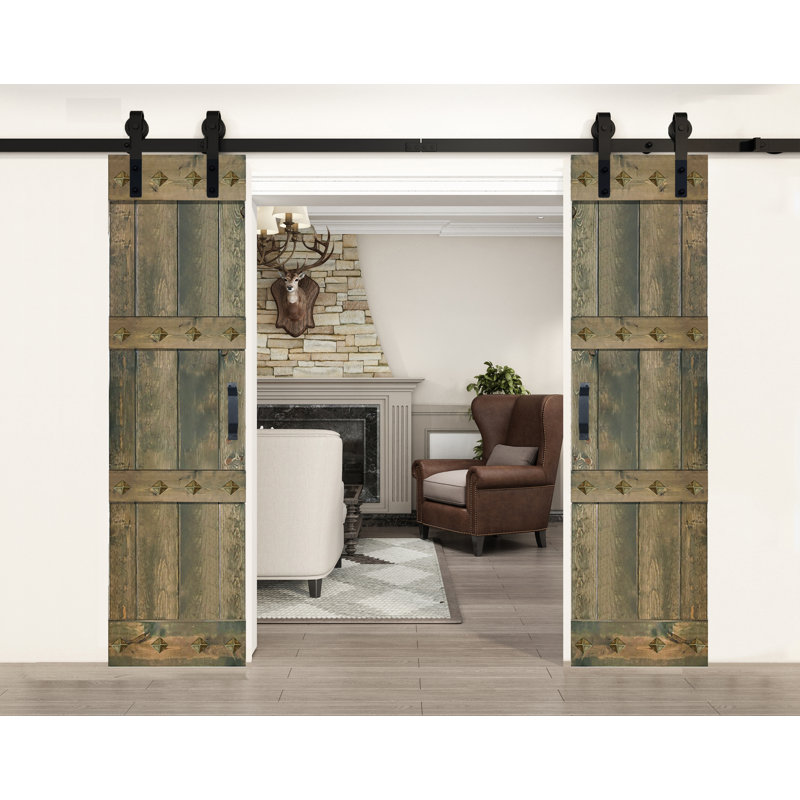 Porte de grange à panneaux et en bois avec quincaillerie d'installation, 48 po x 84 po, Tonneau vieilli