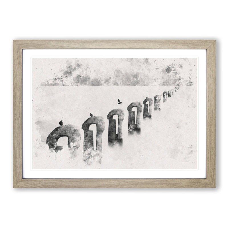 Perched Pigeons - Picture Frame Painting Print, 24cm H x 33cm W x 2cm D, Oak Framed