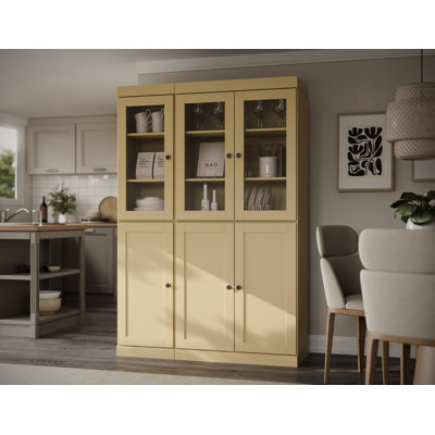 Palace Imports 100% Solid Wood 48.5" Pantry Cabinet with Shaker, Clear Glass Doors, 2-Drawers & Adjustable Shelves