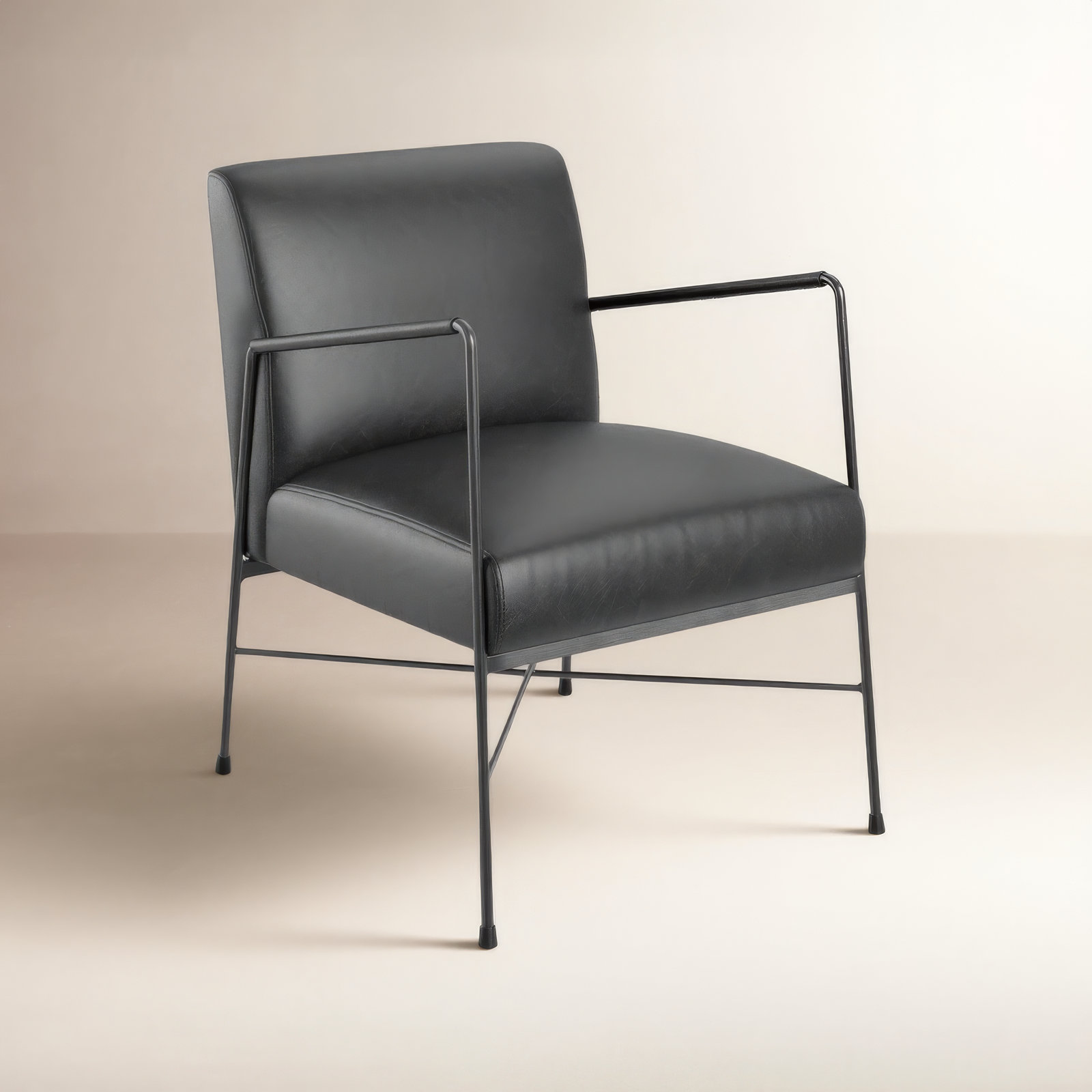 Derry Genuine Leather Armchair, Black Genuine Leather