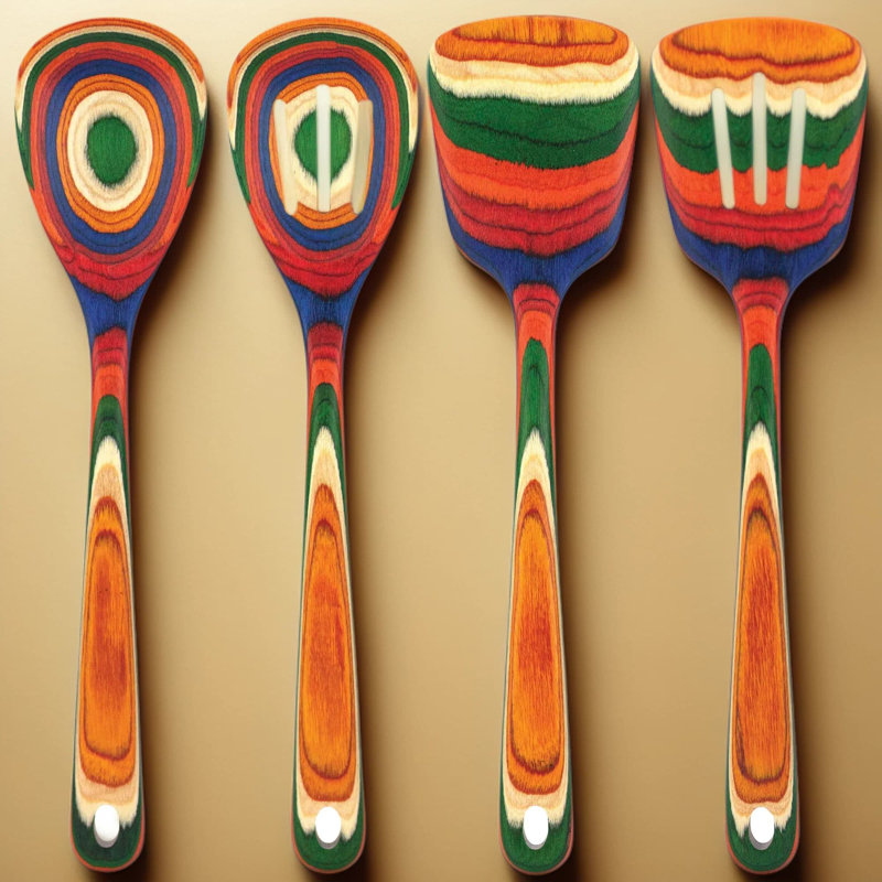 Ensemble d'ustensiles de cuisine 4 pièces pour batterie de cuisine antiadhésive Collection - comprend une cuillère à mélanger, une cuillère rainurée, une spatule et une spatule rainurée