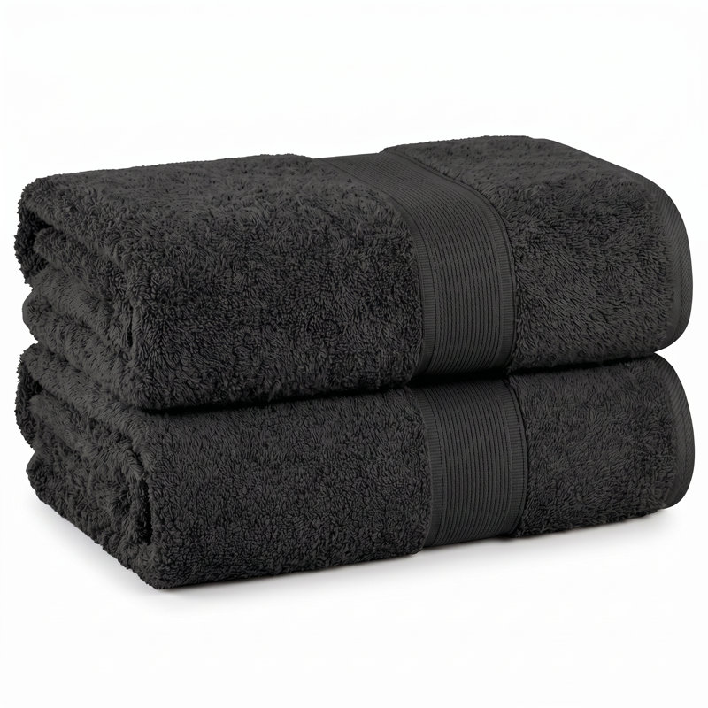 Ensemble de serviettes en coton biologique Lyndon, Noir, Ensemble de 3 serviettes de bain
