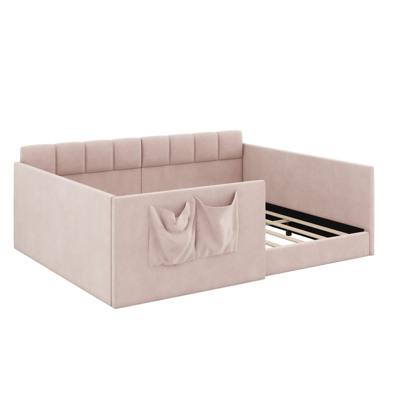 Canapé-lit rembourré avec panneaux latéraux hauts, entrée latérale et poches de rangement intégrées, Pink