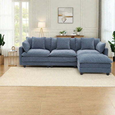 Canapé modulaire en bois et en tissu avec repose-pieds avec rangement bleu