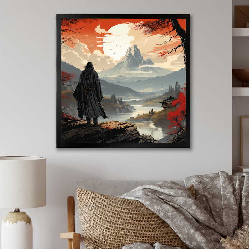 Art japonais, Japon, H 36 po x l 36 po x P 1,5 po, Cadre simple noir
