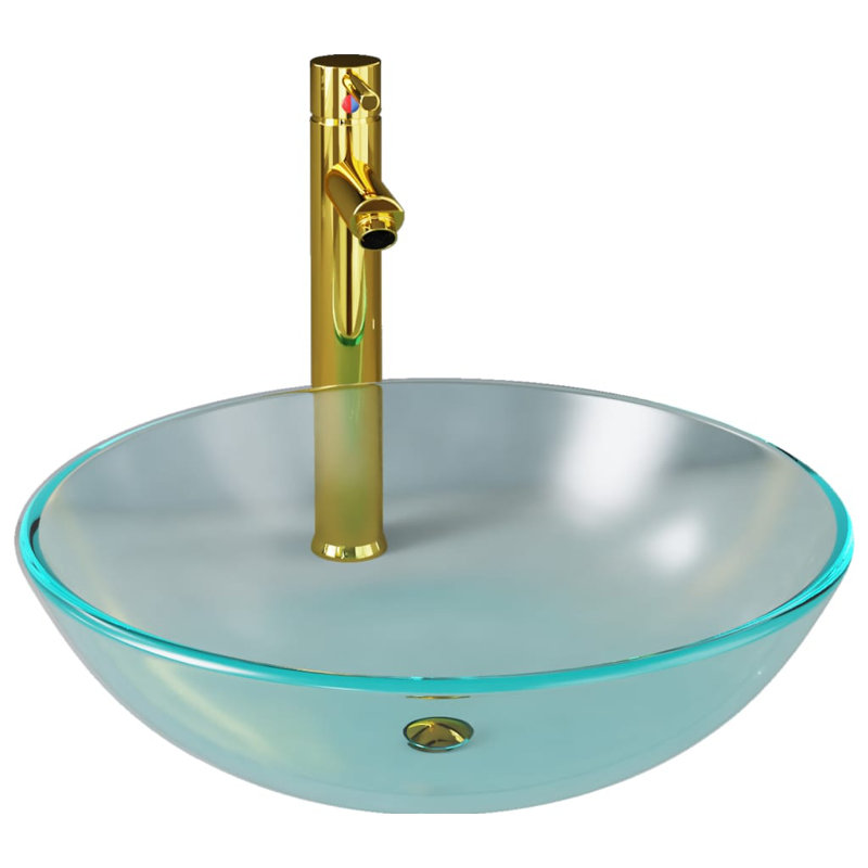 Canora Grey Aayushi 420mm L x 420mm W Circular Sink, Transparent/Gold