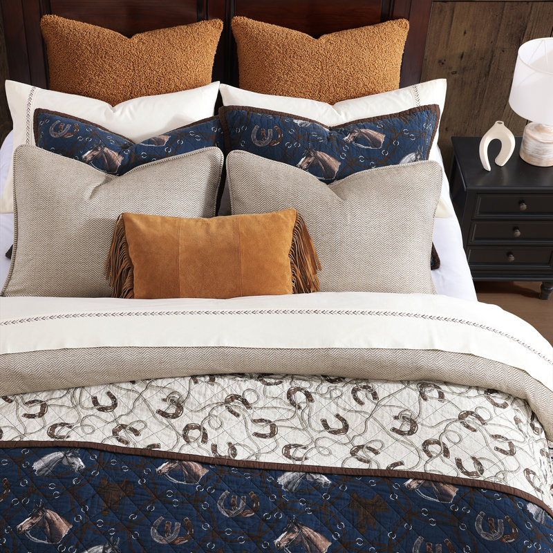 Ensemble de courtepointe en coton Tasha Polizzi, Courtepointe très grand et 2 très grandes taies , Bleu marine Saratoga