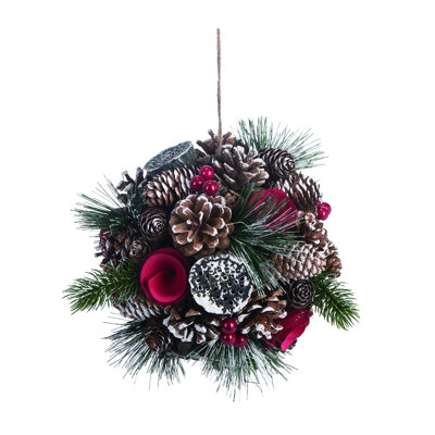 Ornement en forme de pomme de pin multicolore avec rosette 7 po