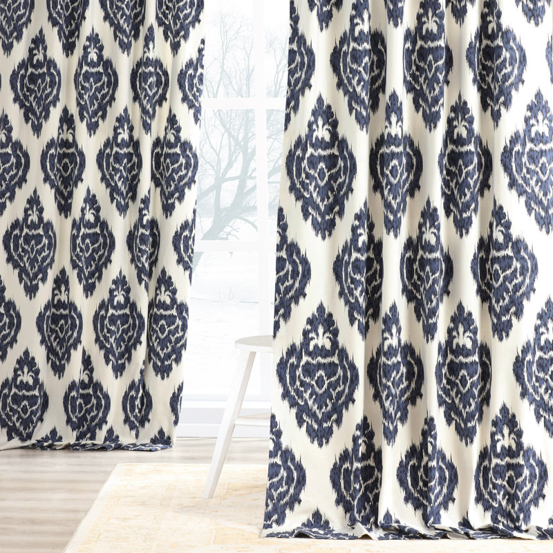 Atkins Room Darkening Cotton Damask Curtain Panel, 50"W x 84"L, Blue