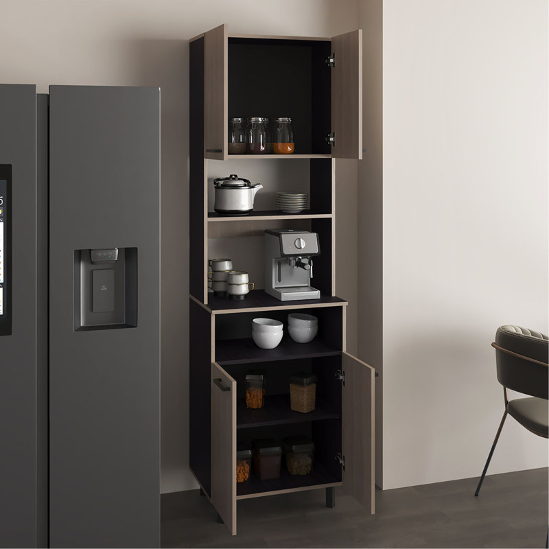Armoire Otomo, avec 5 tablettes et 4 portes, noir, gris clair