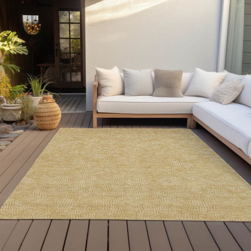 Gold Flat Woven Synthetic Rectangular Washable Rug 46" x 30"