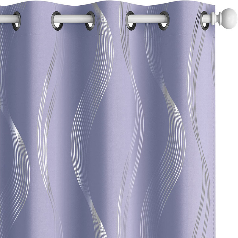 Spurgh Sliver Wave Foil Print Blackout Thermal Grommet Curtain Panels (Set of 2), 42" W x 95" L, Light Purple