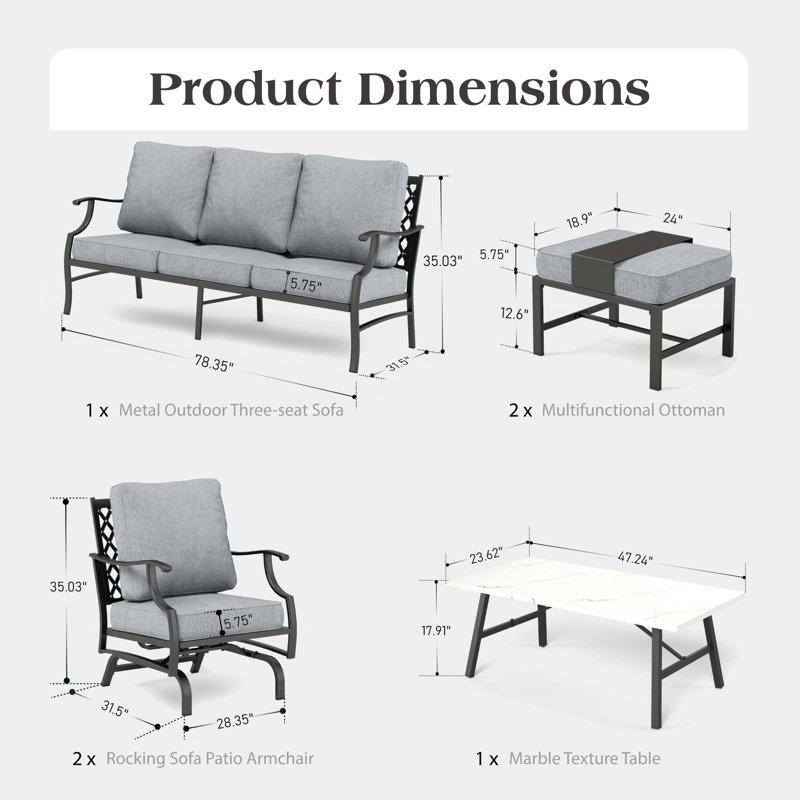Tapasi 5-7 - Person Patio Conversation Set with Rocking Lounge Chairs & Optional Ottoman, Gray, Yes