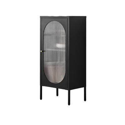 Natela Metal & Glass Cabinet Sideboard with Single Door - Modern Deco Style