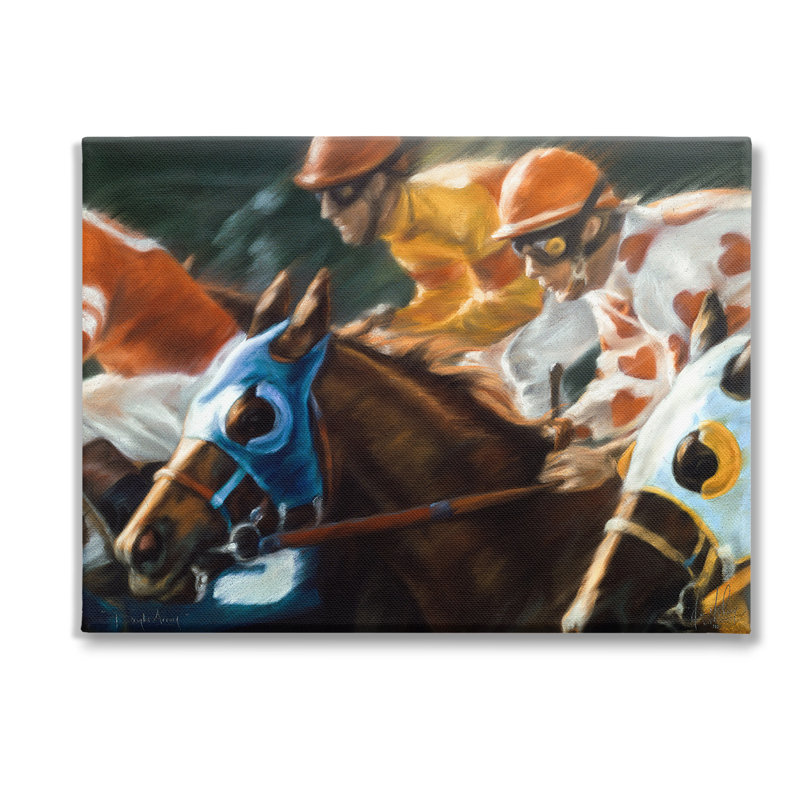 Conception d'art sur toile équestre Jockeys Racing par Kim Mcelroy, H 30 po x l 40 po