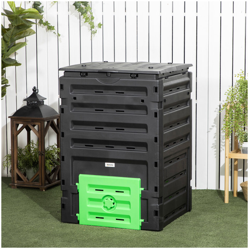 Outsunny Garden Compost Bin, 120 Gallon (450L) Garden Composter, BPA Free, with 80 Vents and 2 Sliding Doors, Lightweight & Sturdy, Fast Creation of Fertile Soil, Black