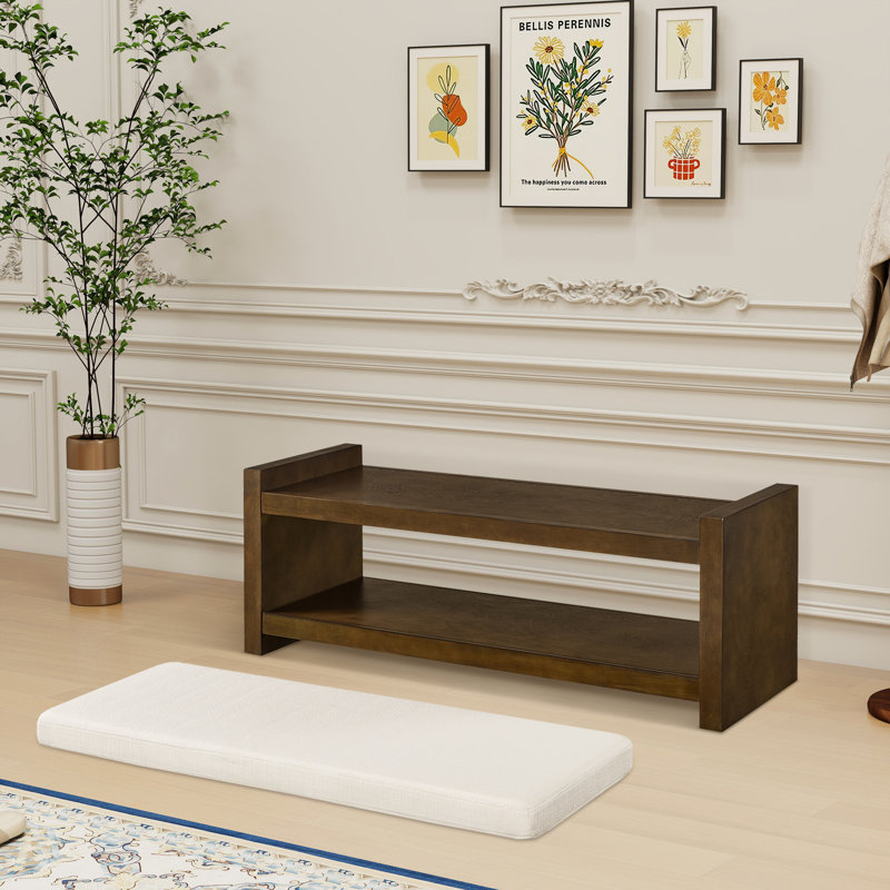 46.98" W Bench With Removable Cushion, Ivory