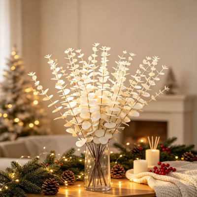 Artificial Eucalyptus Leaves, Faux Greenery Stems for Wedding Home Decor, White 2 Pack | 24 Stems Each, Simulated Eucalyptus Branches for Party Floral Arrangement