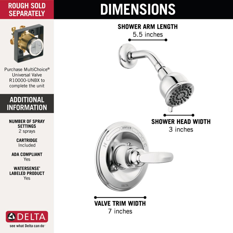 Foundations Shower Faucet Trim Kit, Shower Faucet Set, Shower Head and Handle Set, Shower Kit, Chrome
