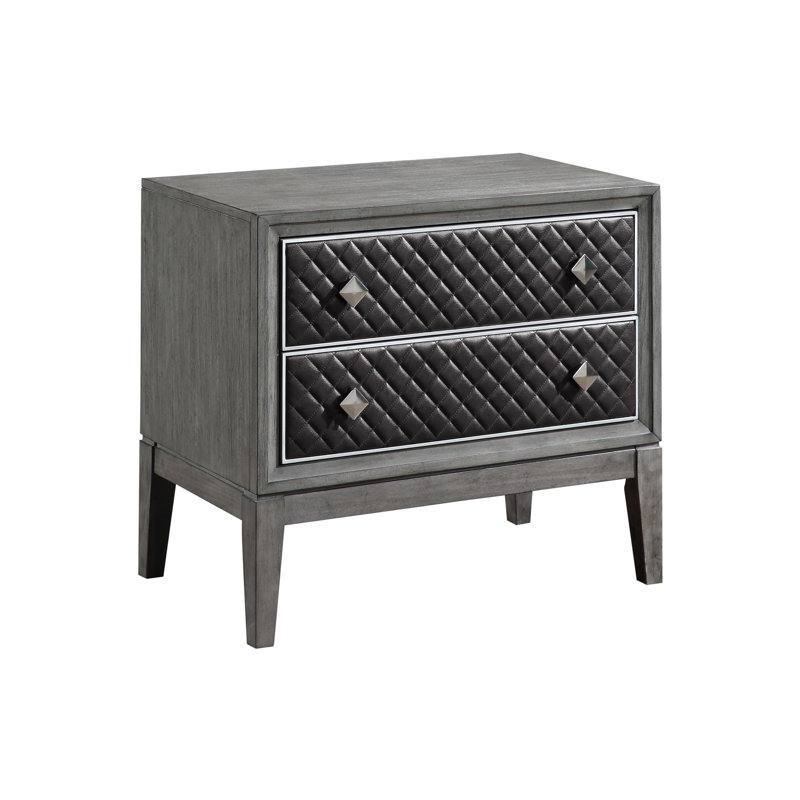 Table de chevet moderne à 2 tiroirs en similicuir gris