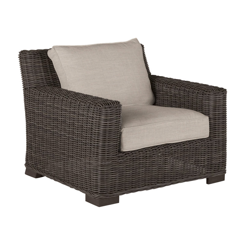 Rustic Woven Lounge Chair, Dove Sunbrella® Linen, Welt, Black Walnut