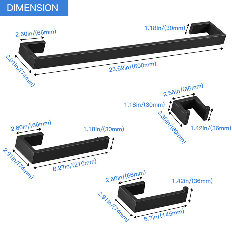 4 - Piece Bathroom Hardware Set, Matte Black
