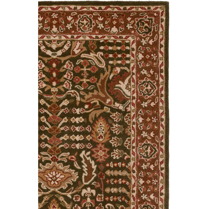 Tapis oriental en laine vert clair et or touffeté à la main vert Alger, Rectangle 2 pi x 3 pi