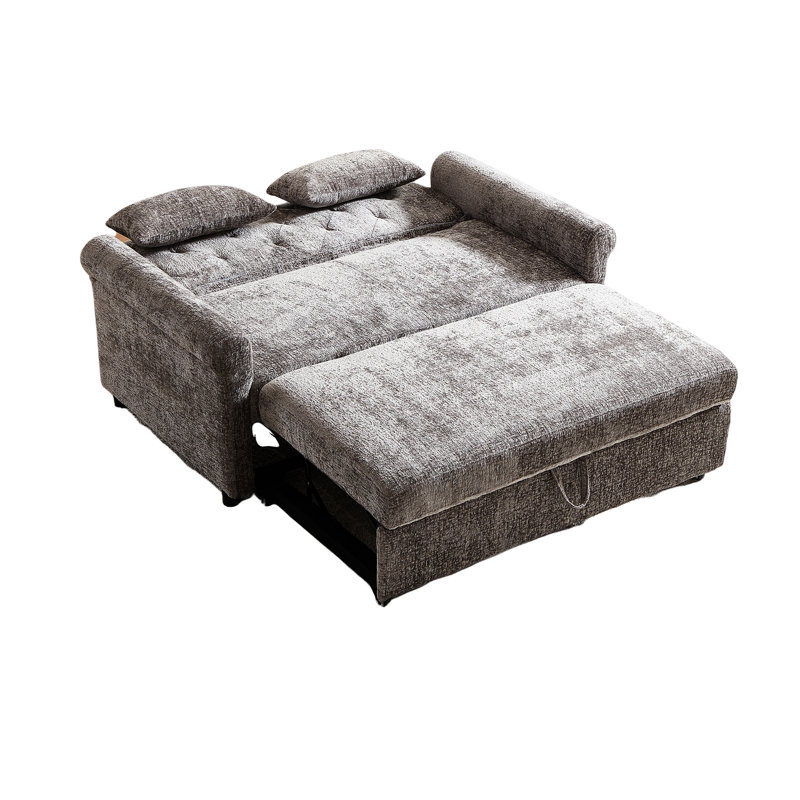 Full Size Bed, Linen Upholstery, Extra Heavy Duty Frame Convertible Chair 2 Seat Design, Practical Storage Solution