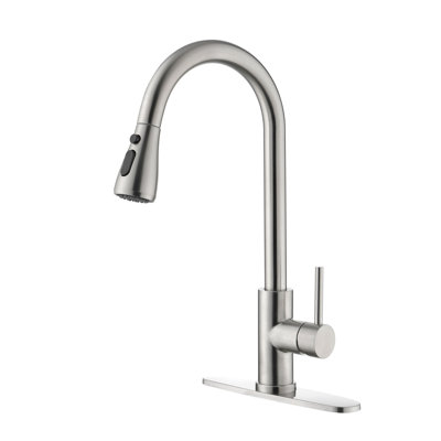 Single Handle High Arc Brushed Nickel Pull Out Kitchen Faucet,Single Level Stainless Steel Kitchen Sink Faucets With Pull Down Sprayer