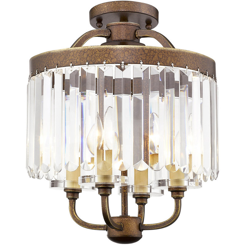 Lustre tambour 4 lumières Caroline, H 12 po x l 16 po x P 16 po, Bronze palacial