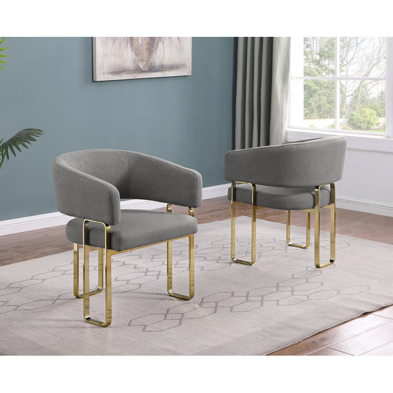 Chaises d'appoint en tissu Teddy avec base à trois pieds chromée, Gris, Doré
