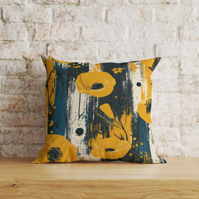 Coquelicot expressionniste intérieur/extérieur 26x26, Carré 26 po, Beige, jaune