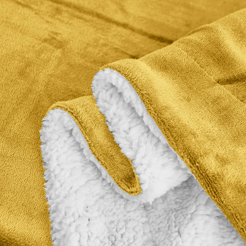 Luxury Sherpa Fleece Throw Blanket, Bedroom, Bedding, King size, Double, 200cm W x 240cm L, Ochre
