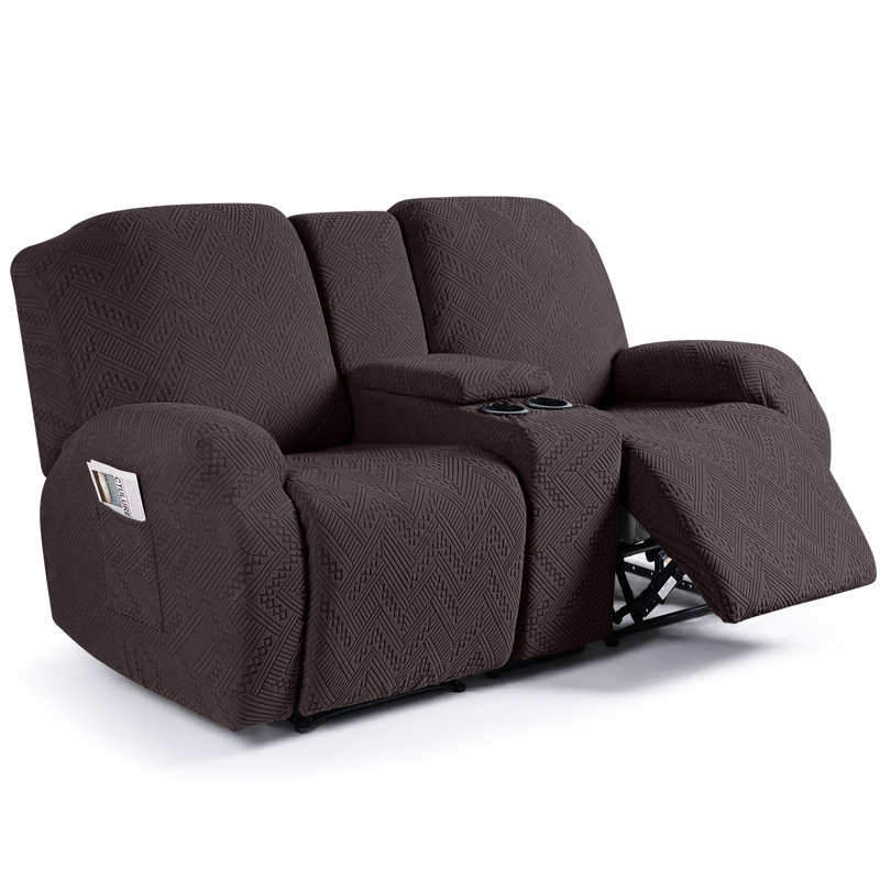 Harriet Box Cushion Recliner Loveseat Harriet with Console, Stretch Anti-Slip Reclining Slipcover for 2 Cushion Couch with Pockets
