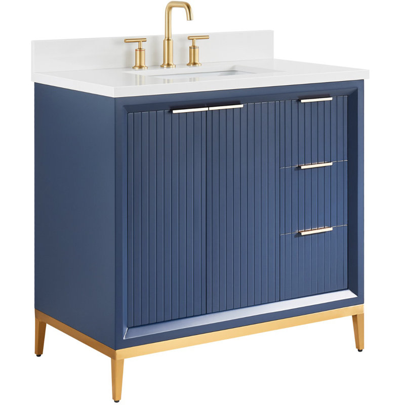 Traverse 36" Single Bathroom Vanity with Pure White Quartz Top, Navy Blue