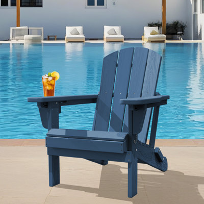 HDPE Outdoor 3-Position Adjustable Backrest Adirondack Chair with Cup Holder and Foldable Design