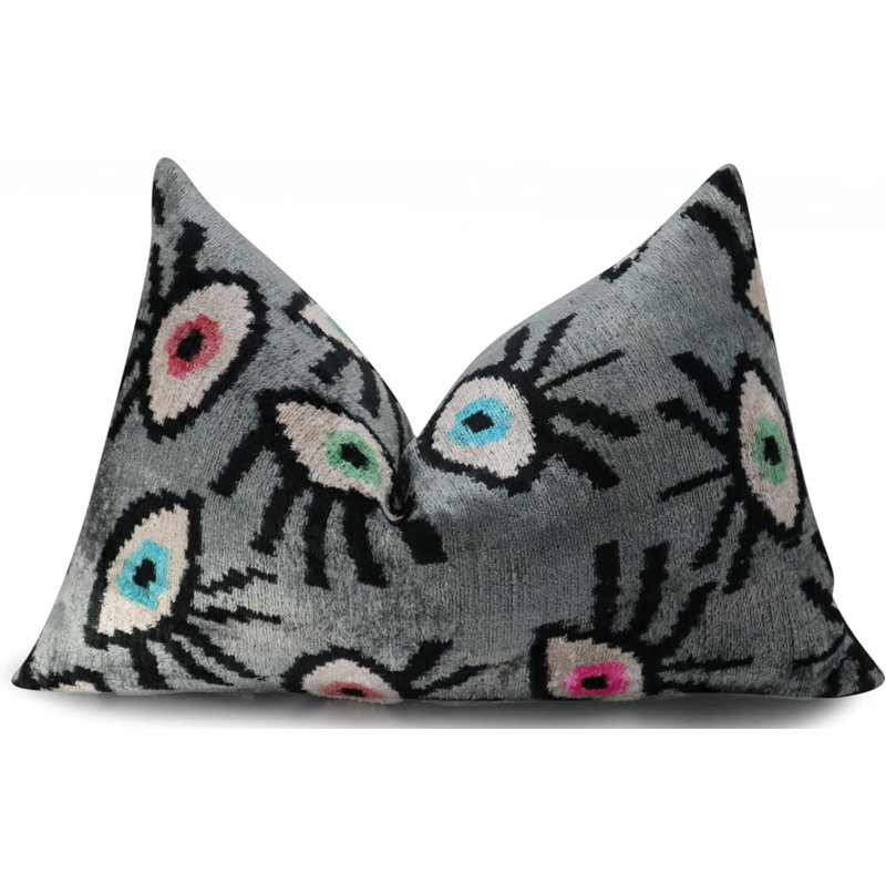 Velvet Rectangular Pillow Cover & Insert, Gray/Black