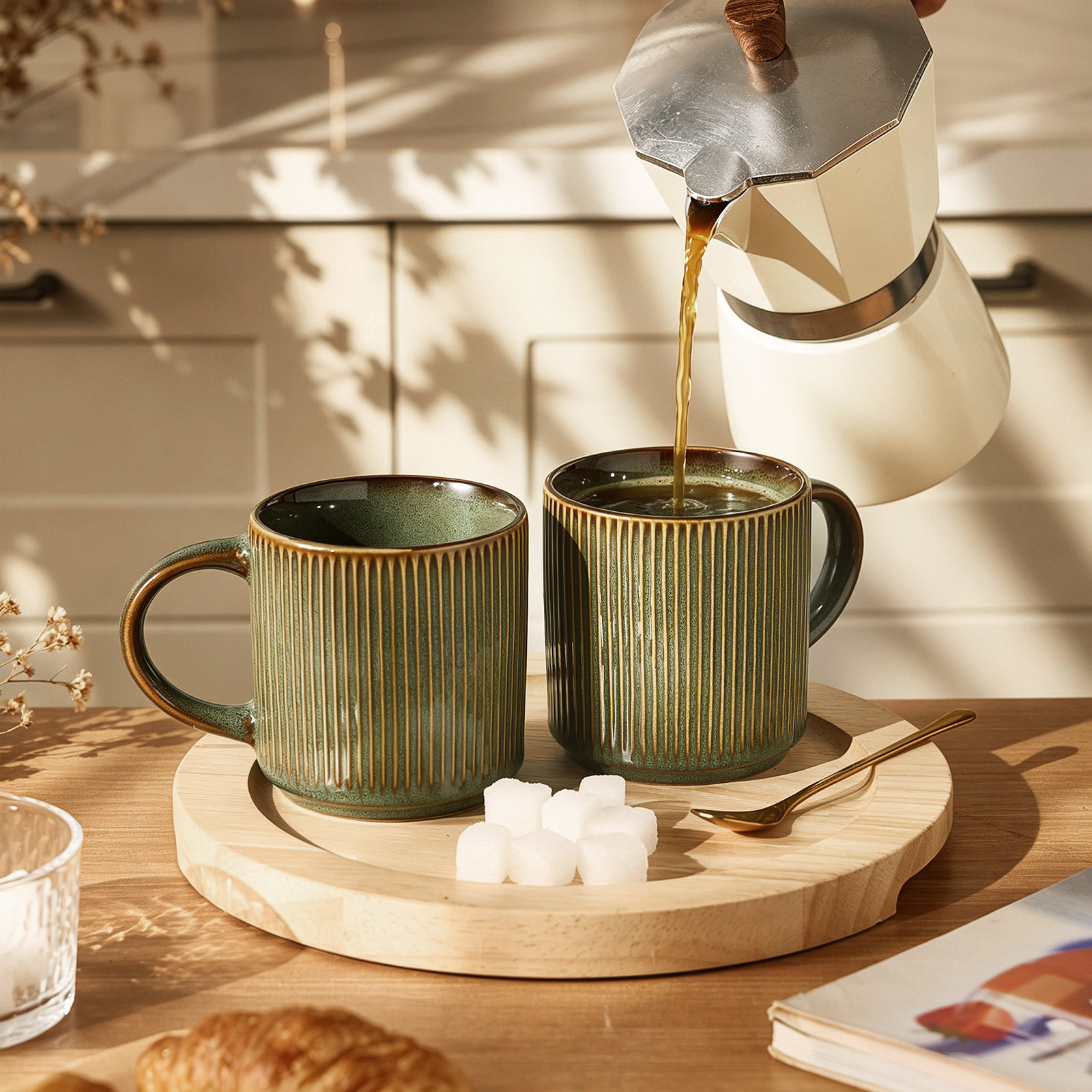 Star Series 4 Pieces Mug Set, Black, Moss