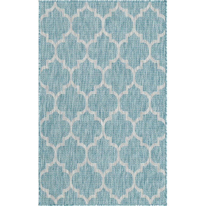 Tapis d'extérieur vert / bleu / vert, Rectangle 3 pi 3 po x 5 pi 3 po
